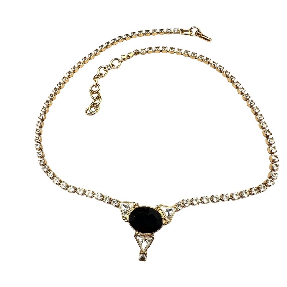 Monet Gold-Tone Black Stone Crystal Accent Necklace 16 inch